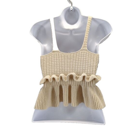 Unbranded Womens Cream Ivory Knit Cropped Peplum Crochet Tank Top Size S Boho - Picture 8 of 8